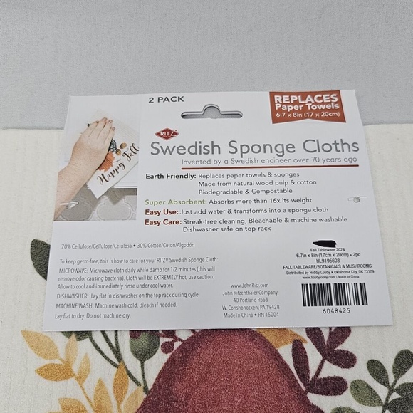 New Set 2 Ritz Swedish Sponge Cloth 2 packs Mushroom Fall Foliage 6.7" x 8" - Picture 6 of 6